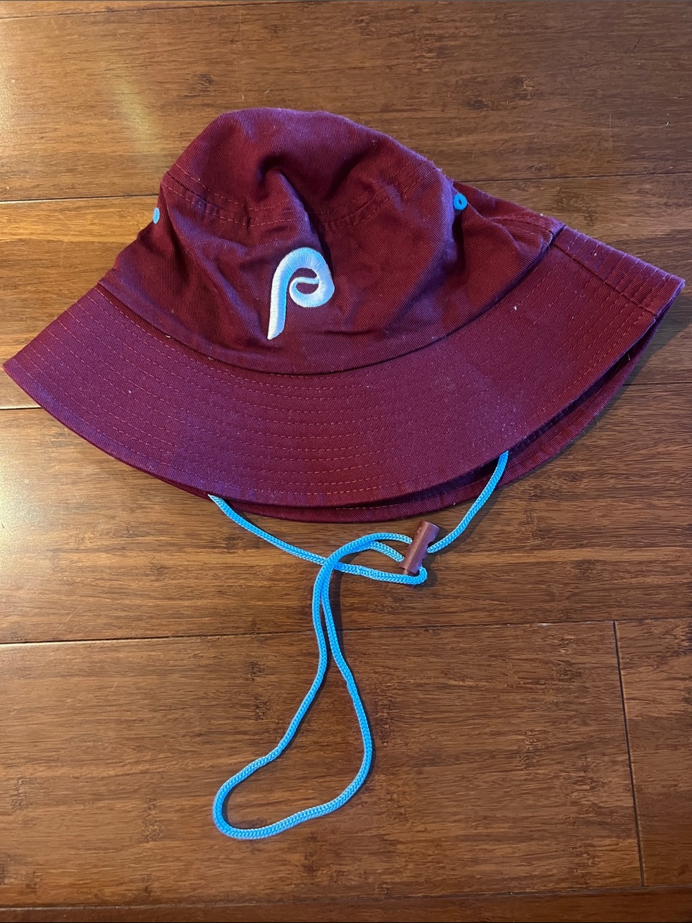 Maroon Phillies Bucket Hat with Blue Chin Cord - Brand Unknown